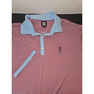 FOOTJOY  Mens Large S/S Poly Spandex Golf Polo Shirt Red Blue Striped